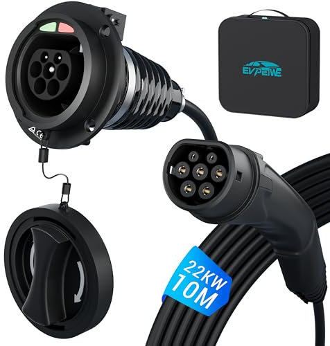 EVPEIWE Typ 2 EV Ladekabel Verlängerungskabel, 22KW/32A 3 Phase Ladekabel Verlängerungskabel mit Sicherheitsschloss für IEC-62196 Elektrofahrzeuge & PHEV für Typ 2 EV-Ladegerät, 10M