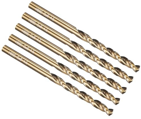PATIKIL 4.5mm Drill Bit, M42 8% Cobalt High-Speed Steel Jobber Straight Shank 135° Gold Finish for Hard Metal High-temperature Titanium Alloy - 5 Pack