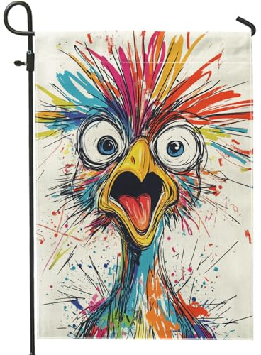 Bunte Hühner-Gartenflagge, lebendiges Vogel-Design für Frühling und Sommer, Heimdekoration, doppelseitige Jute-Flagge für den Außenbereich, Rasendekoration, 30,5 x 45,7 cm