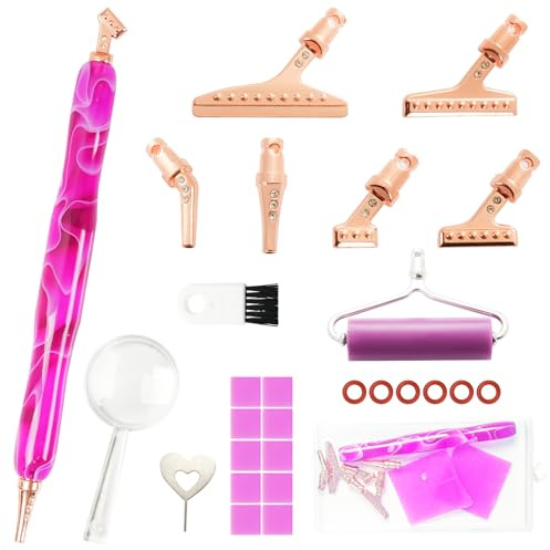 Sheryl&Rain 22Pcs Diamond Painting Pens Kits, Diamond Art Pens Metal Tips | Ergonomic 5D Dimond Art Accessories Tools Kit with Roller, wax, Pin, Brush, Magnifier for DIY Crystal Drill Bead(Purple)