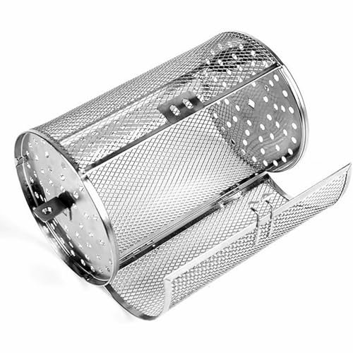 Rotisserie Basket Stainless Steel Grill Roaster Drum Oven Round Rack Cage Heat Resistant 360° Rotating Air Fryer Accessory 12X18cm for Peanut Coffee Bean Nuts BBQ Walnut