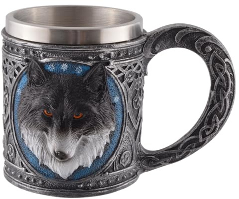 Wolfkrug 816-9791 - Boccale in pietra artificiale dipinta a mano, con inserto in acciaio inox, capacità: 350 ml, collezione Vogler