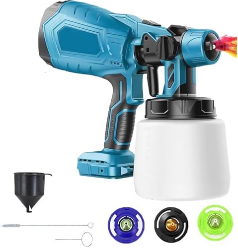 Farbsprühsystem, 550W HVLP Elektrische Spritzpistole, 1000ML Behälter,3 Düsen & 3 Sprühmuster, Einstellbarer Durchfluss, für Möbel, Wände & Zäune. (Keine Batterie enthalten)