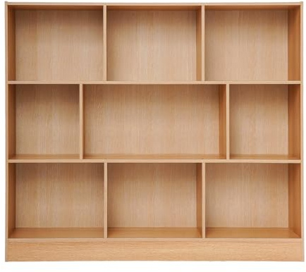 C-Juzarl Bücherregal mit 9 Fächern, Standregal mit 3 Ebenen, Würfelregal, Büroregal, Aufbewahrungregal für Wohnzimmer, Arbeitszimmer, Büro, 120x23x100cm (Holzfarbe)