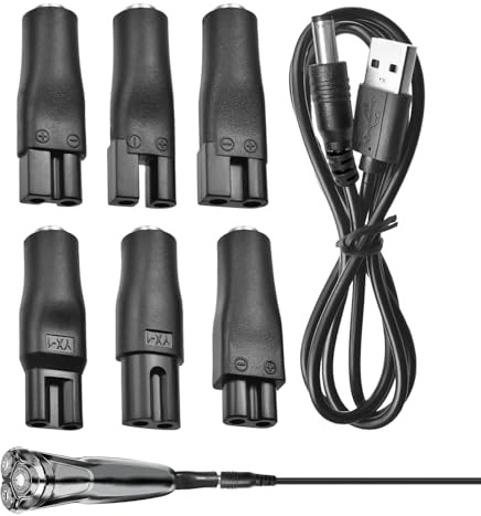 7 PCS USB Shaver Charger Cable Kit,5V Electric Shaver Chargers Cable Kit with 6 Charging Cable Heads and USB Charging Cable,Suitable for Hair Clippers,Beard Trimmers,Shavers,Beauty Devices
