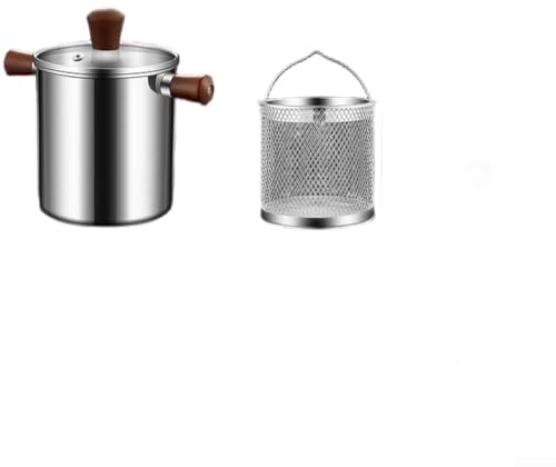 HOHOVYVY Freidora de acero inoxidable 304 con capacidad de 1,5 l, 2,0 l, mango de nogal y cesta de malla fina para filtración de aceite, adecuada para cocinas de gas e inducción (B-1,5 L)