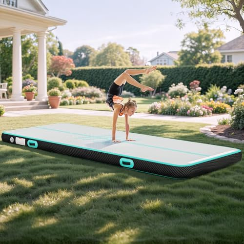 TAUS 4M Air Turn TrackMatte,Tumbling Matte Aktualisiert Kohlefaser mit Luftpumpe 10cm Hoch Tumbling Matte,Aufblasbar Gymnastikmatte Turnmatte für Training/Tumbling/Yoga/Fitness