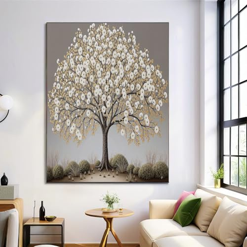 Leinwandbilder, 40x50cm Leinwanddruck Bilder Rahmenlos, Natur Kunst Wandbilder Kunstdruck Weiße Blumen Baum Wand Dekoration für Wohnzimmer Schlafzimmer Esszimmer Büro