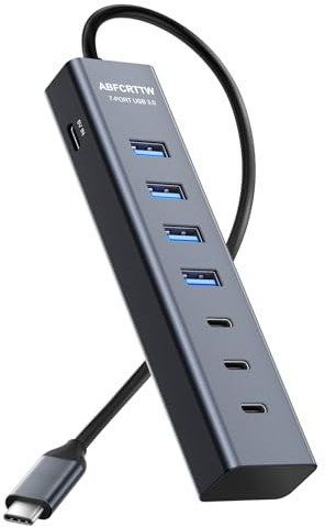 ABFCRTTW USB C to USB Hub Multiport Adapter, Aluminium 7-Port USB C Hub Multiport Adapter, USB C Splitter for Thunderbolt, MacBook Pro/Air, Laptop, iPad, iMac, U Flash, PSSD, Keyboard, Mouse