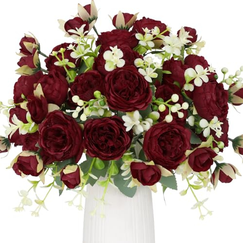 Floweroyal 2 Bunches Peony Artificial Flowers Red Flowers Silk Peonies Bouquets for Wedding Party Table Centerpieces Floral Arrangement Home Kitchen Decor