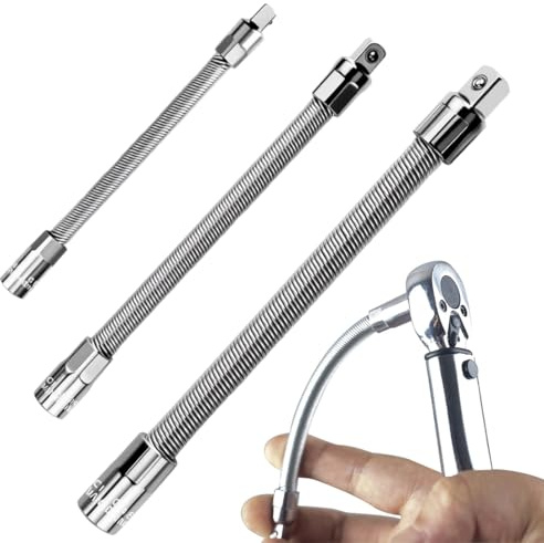 3 Pièces Rallonge Douille Flexible, 1/4 3/8 1/2 Pouce Entraînement, Barre Magnétique Flexible, Acier Ressort, pour Cliquet Perceuse Visseuse Sans Fil, Réparation Auto
