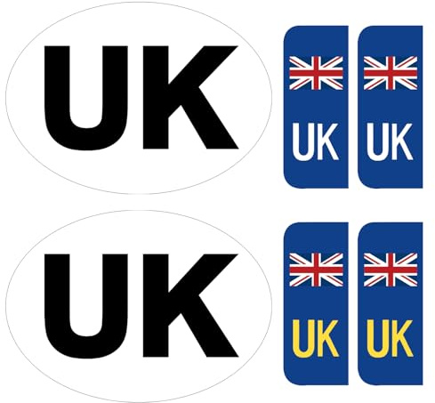 6Pcs UK Car Stickers Set, 2x Oval & 4x Number Plate Decals for Brexit | Waterproof Vinyl Badges, Driving In Europe & France, Replacement For Old GB/EU Flags, Easy To Apply, Long-lasting