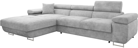 Mirjan24 Ecksofa Torezio Mini mit Bettkasten, Einstellbare Kopfstützen, Bequeme Polsterung, Eckcouch mit Schlaffunktion für Wohnzimmer L-Form Couch mit Bettfunktion (Lumo 65, Seite: Links)