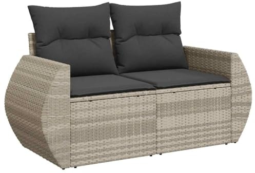 Mhdvray Gartensofa 2-Sitzer 142 x 62 x 69 cm Hellgrau Poly Rattan Ecksofa Outdoor mit abnehmbaren Kissen Modernes Design Robustes Gartenmöbel für Terrasse Balkon und Lounge