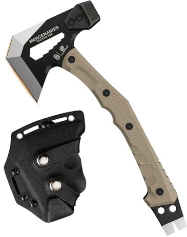 HX OUTDOORS Ascia Multifunzionale, Ascia Tattica da Sopravvivenza e Campeggio con Impugnatura G10, Lama in Acciaio Inox, Accetta da Bushcraft con Martello, Inserti Esagonali e Estrattore di Chiodi