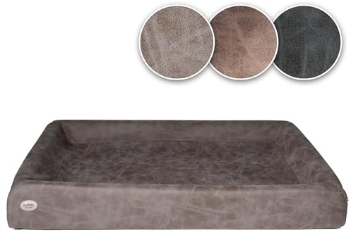SABRO KUDDE Orthopädisches Hundebett – Martin Rütter – Hochwertige Wildlederoptik – Waschbar & Wasserabweisend – Ergonomisch – Premium Haustierzubehör für Mittelgrosse, Grosse Hunde in Taupe