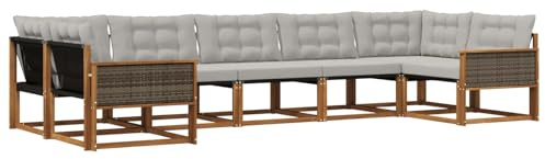 vidaXL Outdoor-Sofagarnitur mit Kissen 7 pcs Natürlich und Hellgrau, Elegantes Garten-Sofa, modernes Outdoor-Sofa, robuste Lounge-Möbel für gemütliche Treffen