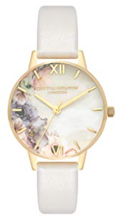 Olivia Burton Analog Quarzuhr für Damen Kollektion Watercolour Florals mit Rötliches Lederarmband - OB16PP45
