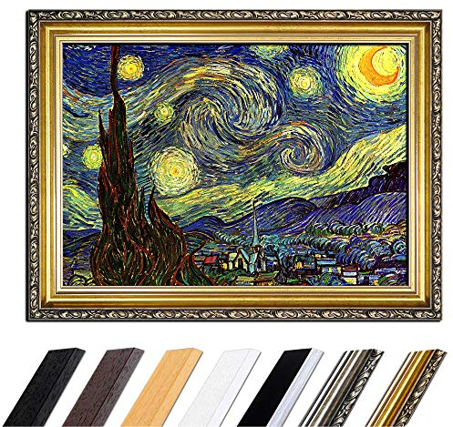 Bild mit Rahmen - Vincent van Gogh Sternennacht 50x40 cm - Gerahmtes Leinwandbild Alte Meister - Antiker Rahmen Gold Barock, Klassisch