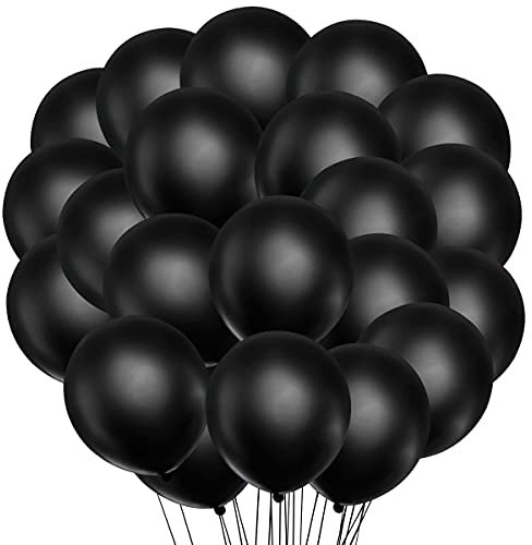 Songjum 50 Stück Schwarz Latexballons, 12 Zoll Schwarz Latexballons, Schwarz Ballons Dekorations-Kit für Party Geburtstag Hochzeit Graduierung Jubiläums Feiern