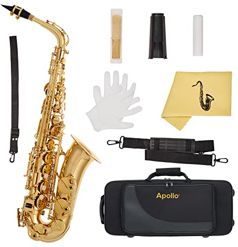 Apollo Altsaxophon in Goldlack mit Lederpads, komplett mit Etui und Zubehör