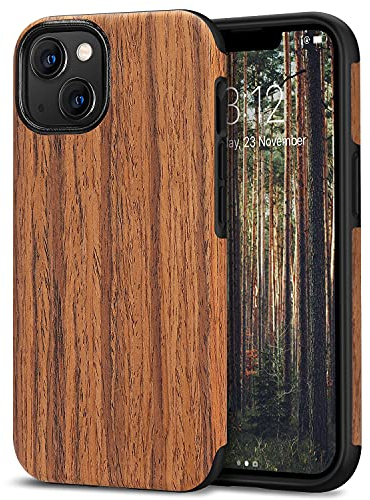 TENDLIN Compatible with iPhone 13 mini Case Wood Grain Outside Design TPU Hybrid Case Compatible for iPhone 13 mini 5.4-inch Released in 2021 (Red Sandalwood)