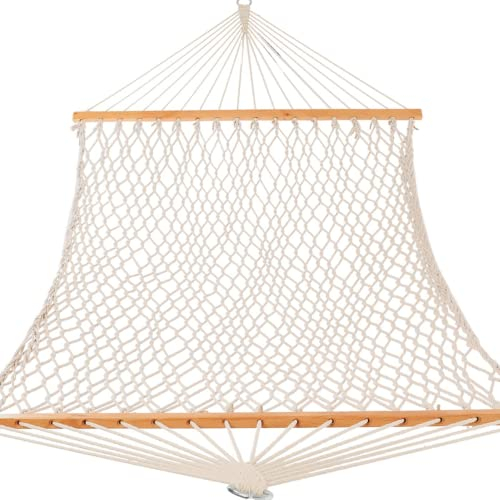 Netz Hängematte,Hängematte aus Baumwollseil für 1 Person,Garten Hängematte mit Holzstab für Hof,Terrasse,Strand Weiß
