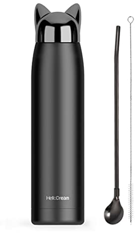 Insulated Bottle for Cat Lover Gift: 11oz Slim Stainless Steel Water Bottle Leak-Proof for Travel Backpack - Small Cute Cat Tumbler Coffee Flask for Women Purse - Black 320ml