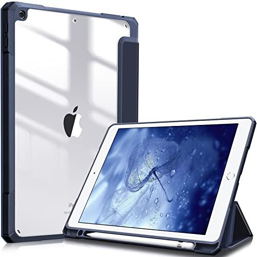 Fintie Hybrid Hülle für 10.2 Zoll iPad 9./8./7. Generation 2021/2020/2019 | Schutzhülle mit Stifthalter, Stoßfeste transparenter Hartschale auf der Rückseite, Auto Schlaf/Wach Funktion, Marineblau