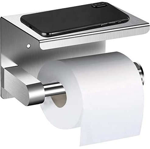 iRenXiao Porta Carta Igienica in Acciaio Inossidabile, Senza Divisori Forati, Porta Cellulare Doppio Scopo, Appendiabiti per Carta Igienica per Cucina e Bagno, Argento