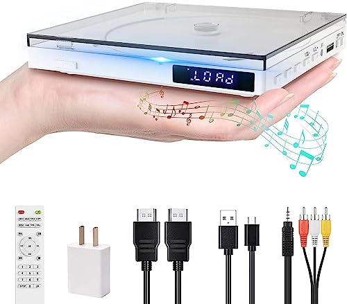 DVD Player HDMI Für Fernseher, DVD-Player for TV mit All Region Free, Mini DVD Players mit USB Anschluss, Speicherwiedergabe, Fernbedienung, HDMI, RCA und AUX Kabel In Lieferumfang Enthalten