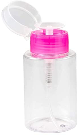 Dispensateur de dissolvant en vernis à ongles, distributeur de bouteille de pompe, vide clean poussoir vers le bas Plastique Pompe en plastique Récipient de liquide rose 180 ml