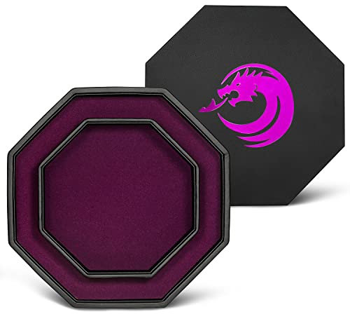 DNDND Würfel-Rolltablett mit Deckel, rechteckiges Tablett und Aufbewahrung für Würfelspiel, Dungeons and Dragons DND D&D oder Tischplatte RGP Gaming (lila Samt und schwarzes PU-Leder)