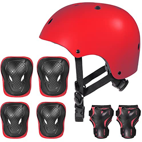 Nomady Kids - Casco Infantil con Protecciones - Niños 2 a 10 años (Small, Rojo)