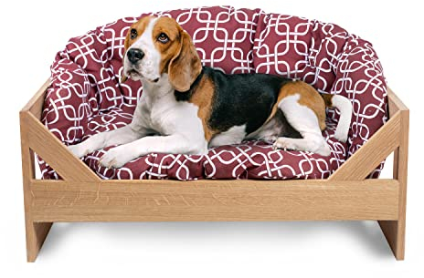 Rikmani Tierbett aus Holz, Eiche, Holzbett Hundeschlafplatz, Katzendecke, Hundebett, Hundekissen, Schlafplatz für Hunde, Hundesofa, Katzensofa, größe m