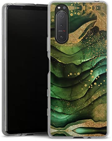 Custodia di silicone compatibile con Sony Xperia 5 II 5G Custodia trasparente Cover per smartphone trasparente Tessuto Marmo Oro e rame