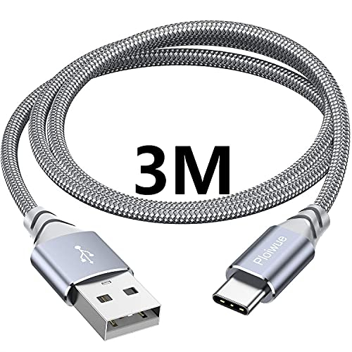 USB C kabel 3M USB Type C Charger Cable Nylon-Braided Data Sync Cord for PS5 Controller,PS5 DualSense Xbox Series X/S Controller,Sony,Samsung Galaxy S20 S21,Nintendo Switch(Grey)