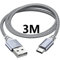 USB C kabel 3M USB Type C Charger Cable Nylon-Braided Data Sync Cord for PS5 Controller,PS5 DualSense Xbox Series X/S Controller,Sony,Samsung Galaxy S20 S21,Nintendo Switch（Grey）