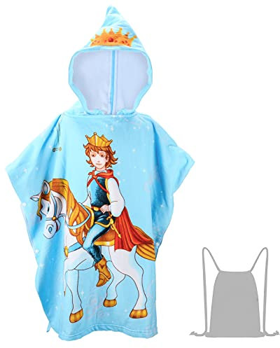 JORAKI Kids Hooded Beach Bath Towel, Kids Poncho Towel Swimming Towel Microfibre Ultra Soft and Extra Large Bathrobe for Girls Boys Children 6-14 Years Old (Prince)