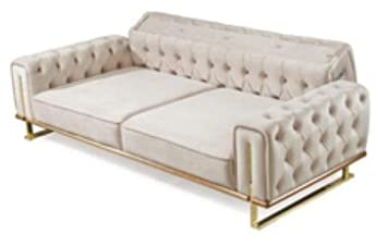 JV Möbel Sofa Beige 3 Sitzer Wohnzimmer Luxus Design Chesterfield Italienischer Stil