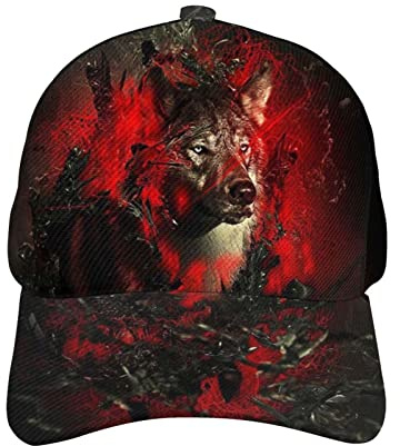 KJHBVND Baseballkappe für Herren und Damen, schwarz, dunkler Wolf, blutig, rot, Hip-Hop-Kappen, Papa, Trucker-Kappe, verstellbare Snapback-Hüte, Schwarz , One size