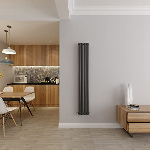 Anthracite Vertical Radiator Oval Single Panel Designer Tall Radiators 1600x236mm Central Heating Radiators