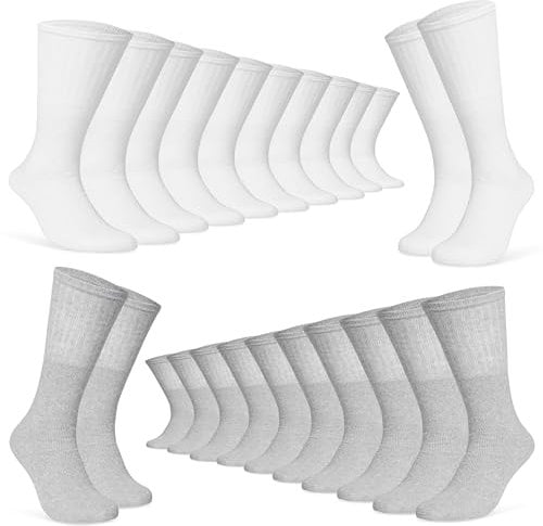 CityComfort Calzini Lunghe da Uomo Confezione da 6 o 12, Morbido e Traspirante (Bianco/Grigio-Confezione da 12)