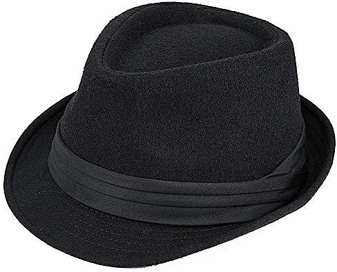 Herren-Fedora-Hut im Stil der 1920er-Jahre, Schwarz, Gangster-Trilby-Hut, Manhattan-Derby-Jazz-Kappe für Damen, Größe M, Faltenband, Schwarz, MEDIUM