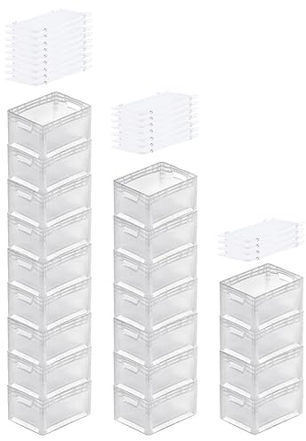 PROREGAL SuperSparSet 20x Transparenter Eurobehälter LightLine mit offenem Griff & Scharnierdeckel | HxBxT 22x30x40cm | 24 Liter | Eurobox Transportbox Transportbehälter Stapelbehälter