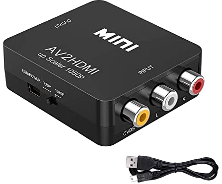Adattatore da AV a HDMI, convertitore di segnale audio video da mini AV a HDMI, supporto 720/1080P, adatto per PC/STB/VCR/DVD/TV (nero)