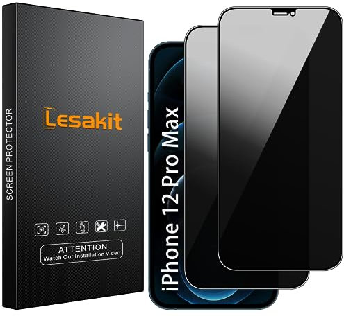 Lesakit 2 Pièces Verre Trempé Anti Espion pour iPhone 12 Pro max 6.7 Pouce, [Dureté 9H][Anti-empreintes][Confidentialité Protection] Film de Protection Écran