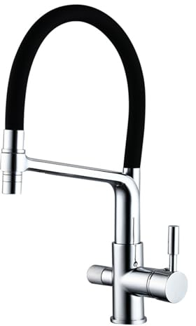 Küchenarmatur 3 Wege Ausziehbar Wasserhahn Küche Messing Reines Wasser 2 Griffe Mischbatterie Küche 3 Wege-Chrom