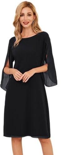 GRACE KARIN Women Elegant Chiffon Dress 3/4 Sleeve Summer Special Ocassion Graduation Dress Size 16 Black