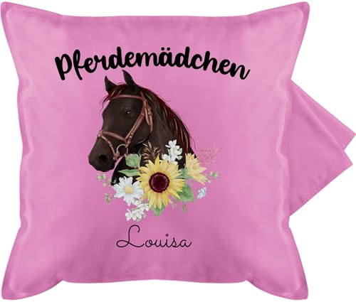 Kissenbezug - Pferd - Pferdekopf mit Name personalisiert I Geschenk Pferdemädchen I Geldgeschenk Pferde Mädchen - 50 x 50 cm - Pink - pferdekissen Reiter pferden Kissen